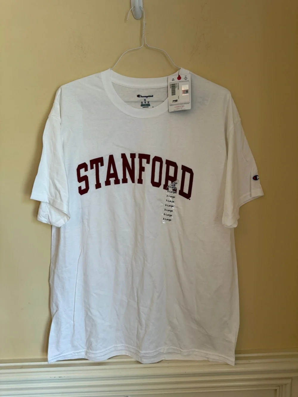 Champion White Stanford Arch Logo Tee with Maroon Print Sz XL - Picture 1 of 5